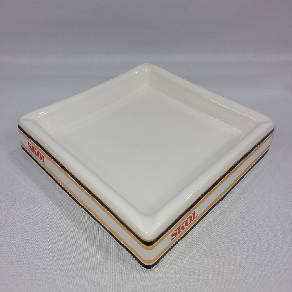 Skol Lager Beer Vintage 7" Ceramic Square Ashtray